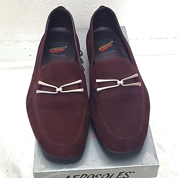 Aerosoles Burgandy Wine Suede Loafers Silver Horsebit NWT Mobwife Estate Preppy - Picture 1 of 6